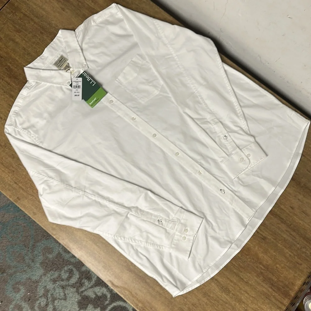 LL Bean Nwt tall true cool slightly fitted stretchy white button down shirt - Picture 3 of 8